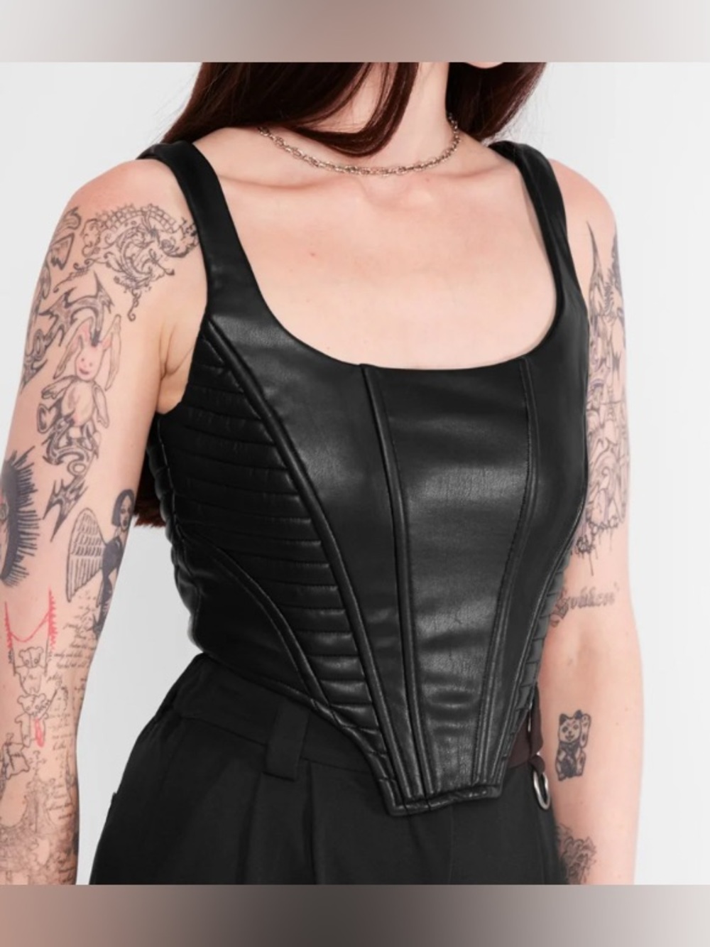 Mary Wyatt DORO FAUX LEATHER MOTO CORSET TOP